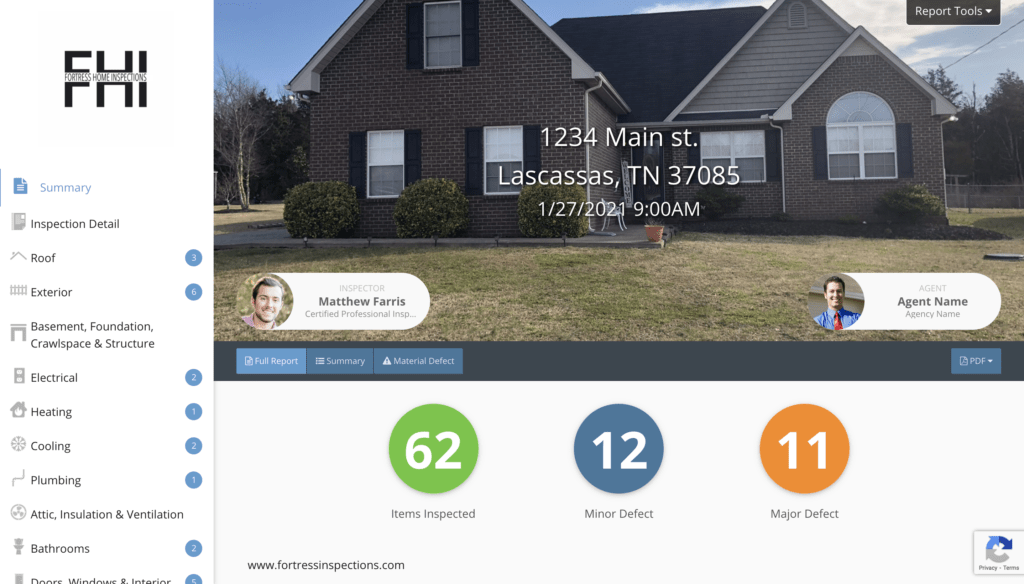Fortress Home Inspections Report Sample, User friendly, simple, detailed